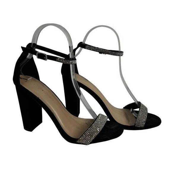 Black High Heel Sandals With Rhinestone Strap & Ankle Buckle By Wild Diva Lounge - Picture 1 of 6